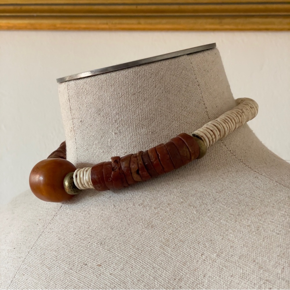 Vintage African Tribal Choker w/ HUGE Phenolic Amber Bead – Maasai Magic! 🔥 - Picture 1 of 11
